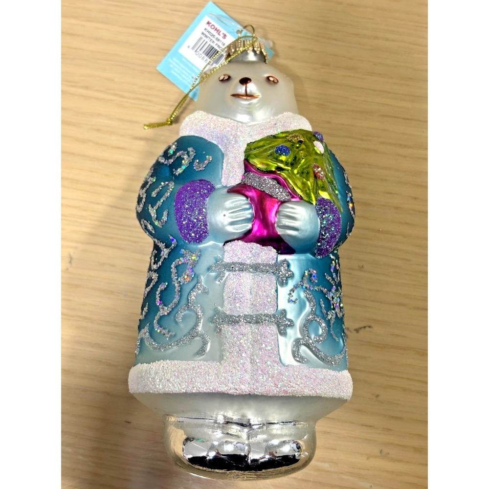 St Nicholas Square Winter Frost Snowman Glass Ornament Glitter  NWT